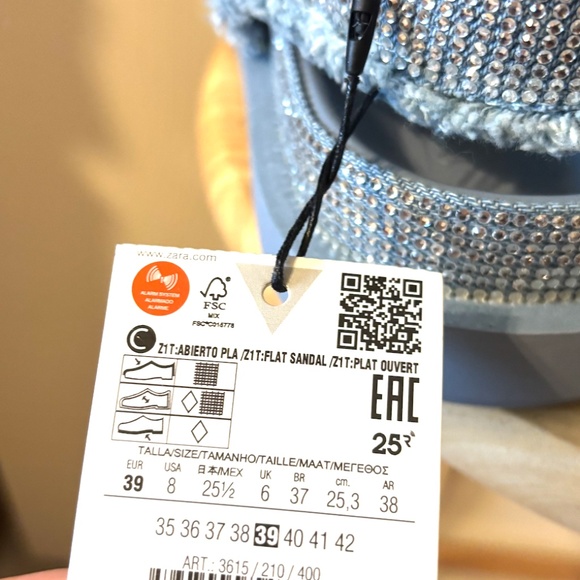 Zara rhinestone denim flat sandals NWT - Picture 5 of 8